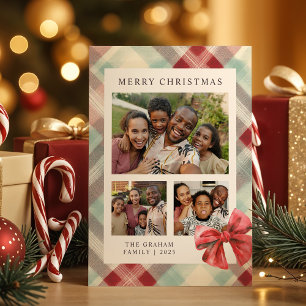 Festive Plaid Photo Collage Christmas Holiday Card