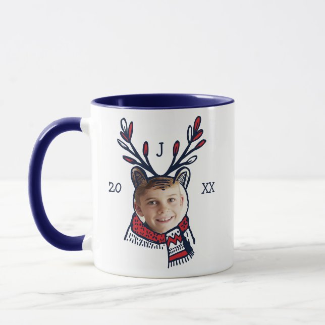 Festive Plaid Polar Bear Character Photo Holiday Mug (Left)