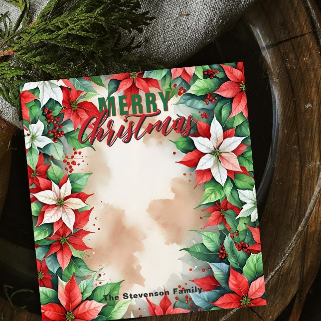 Festive Poinsettia and Holly Berries Christmas  Notepad (Creator Uploaded)