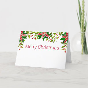 Festive Poinsettia and Holly Four Photo Holiday Card