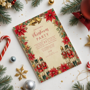 Festive Poinsettia Bells Holiday Invitation