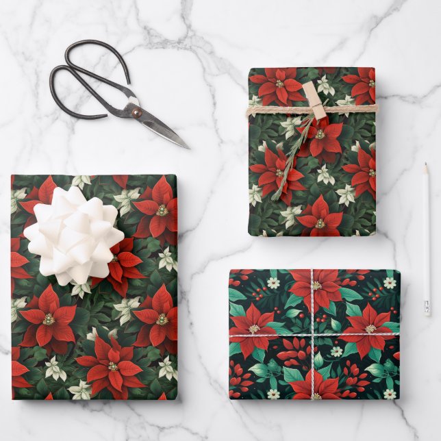 Festive Poinsettia Bliss: Christmas Paper Design (Front)