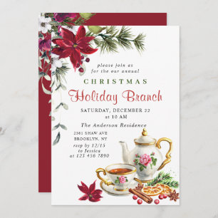 Festive Poinsettia Christmas Holiday Branch Invitation