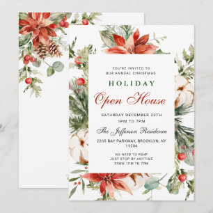 Festive Poinsettia Christmas Holiday Open House In Invitation