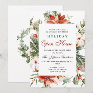 Festive Poinsettia Christmas Holiday Open House Invitation