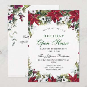 Festive Poinsettia Christmas Holiday Open House Invitation