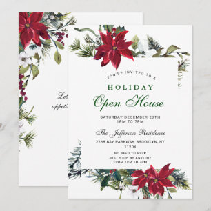 Festive Poinsettia Christmas Holiday Open House Invitation