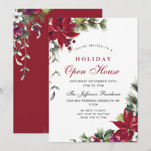Festive Poinsettia Christmas Holiday Open House Invitation