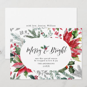 Festive Poinsettia Christmas Mistletoe Photo Holiday Card