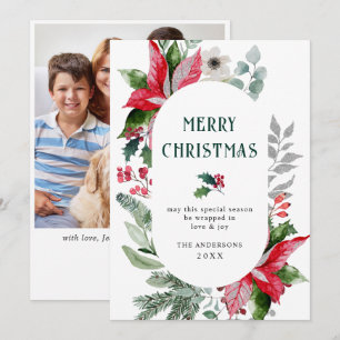 Festive Poinsettia Christmas Mistletoe Photo Holiday Card