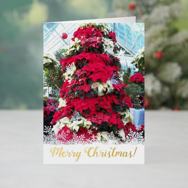 Festive Poinsettia Christmas Tree Foil Holiday Card (Holiday In Situ)