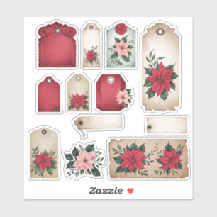 Festive Poinsettia Floral Ephemera Sticker Sheet