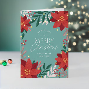 Festive Poinsettia Flowers Christmas  Foil Holiday Card
