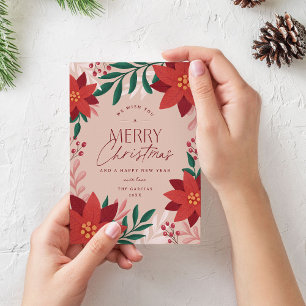Festive Poinsettia Flowers Christmas  Holiday Card