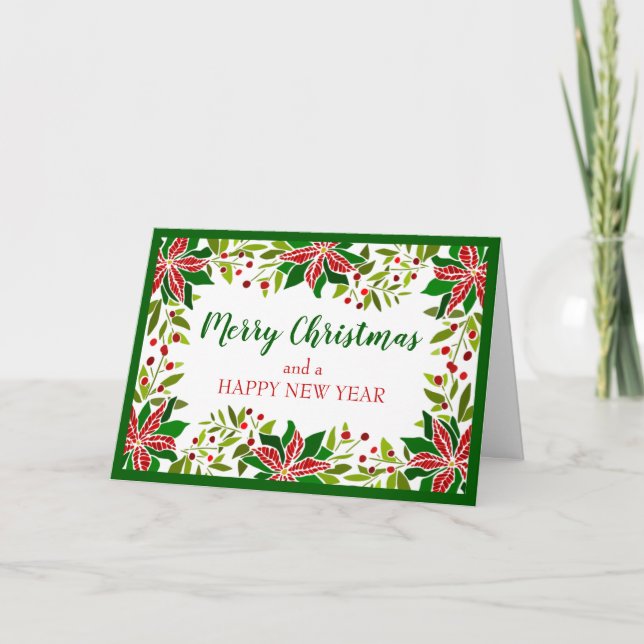Festive Poinsettia Garland Holiday Card (Front)