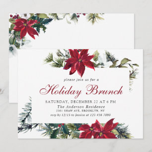 Festive Poinsettia Holiday Brunch Christmas Party Invitation
