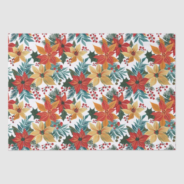 Festive Poinsettia Retro Christmas  Tissue Paper (Front)