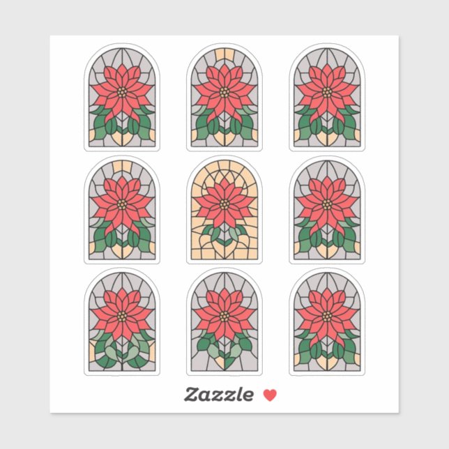 Festive Poinsettia Stained Glass Sticker Sheet (Sheet)