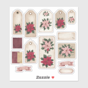 Festive Poinsettia Vintage Ephemera Sticker Sheet