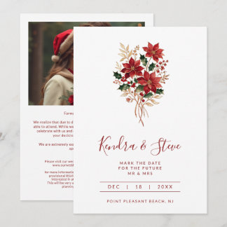Festive Poinsettia Wedding Photo Christmas TLW26 Save The Date