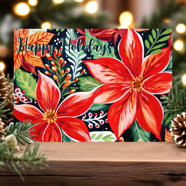 Festive Poinsettias Botanical Christmas Holiday Card (Creator Uploaded)