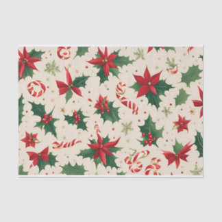 Festive Poinsettias & Candy Cane Christmas Tissue  Paper