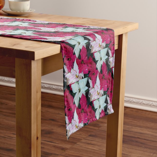 Festive Poinsettias Pattern Holiday Medium Table Runner (In Situ)