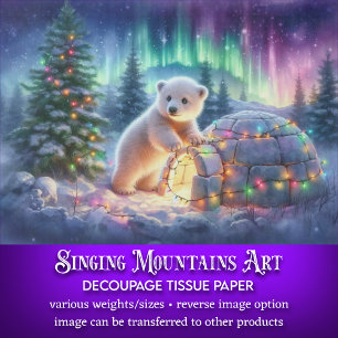 Festive Polar Bear Decorating Igloo Decoupage Tissue Paper