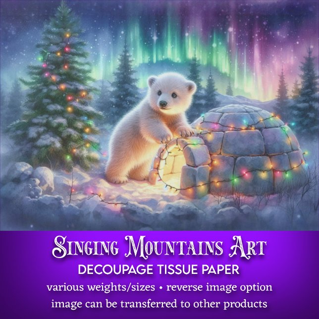 Festive Polar Bear Decorating Igloo Decoupage Tissue Paper (Creator Uploaded)