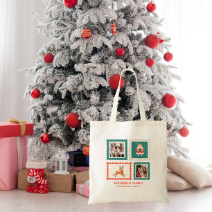 Festive Postage Stamp 2 Photo Collage Christmas Tote Bag