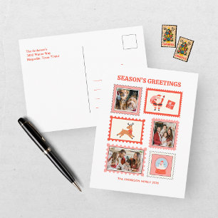 Festive Postage Stamp 3 Photo Collage Christmas Holiday Postcard