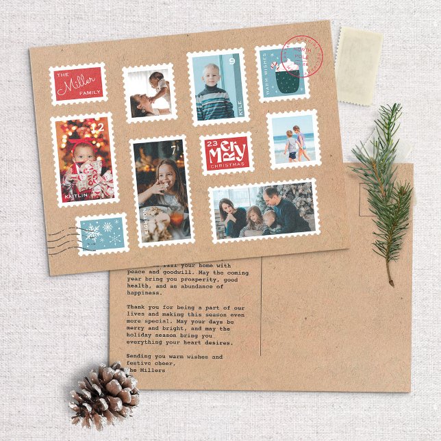 Festive Postage Stamp Photo Christmas Postcard (Creator Uploaded)