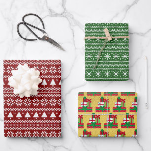 Festive Presents, Christmas Trees and Snowflakes Wrapping Paper Sheet