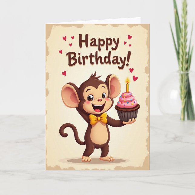 Festive Primate Birthday Card (Front)