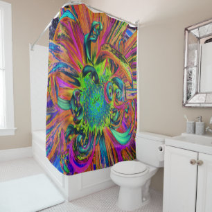 Festive Psychedelic Colourful Dahlia Flower Petals Shower Curtain