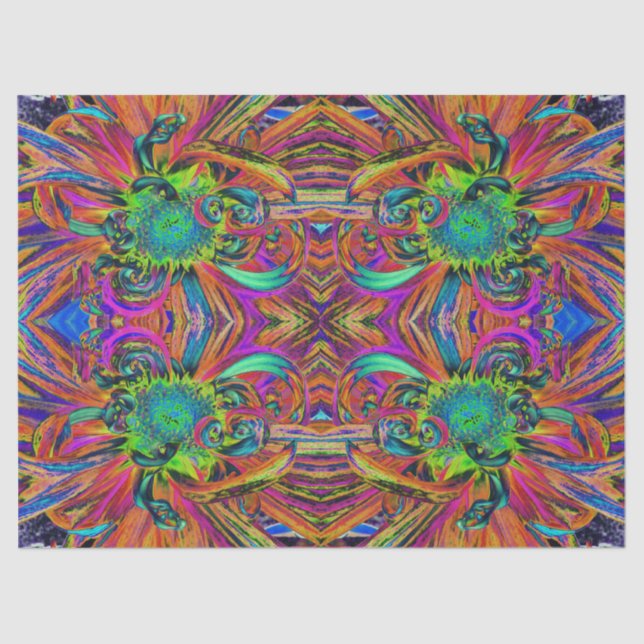 Festive Psychedelic Colourful Dahlia Flower Petals Tissue Paper (Front)