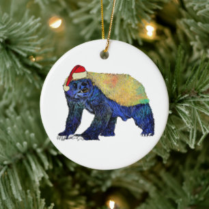 Festive Psychedelic Honey Badger Badass Santa Xmas Ceramic Tree Decoration