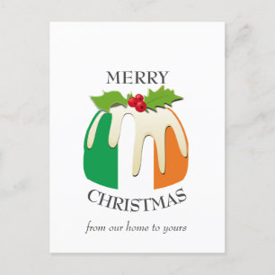 Festive Pudding IRISH FLAG Christmas Postcard