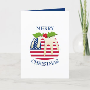Festive Pudding with AMERICAN FLAG Christmas Holiday Card
