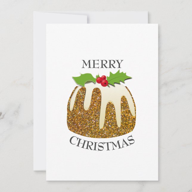 Festive Pudding with | GLITTER SPARKLE | Christmas Holiday Card (Front)