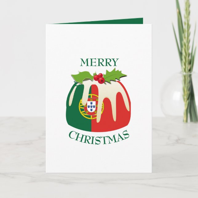 Festive Pudding with PORTUGAL FLAG Christmas Holiday Card (Front)
