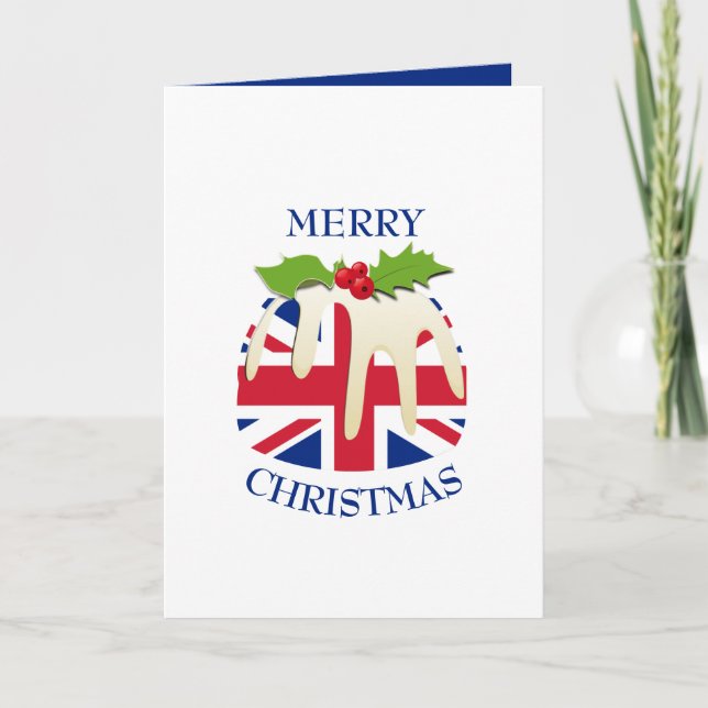 Festive Pudding with | UNION JACK | Christmas Holiday Card (Front)