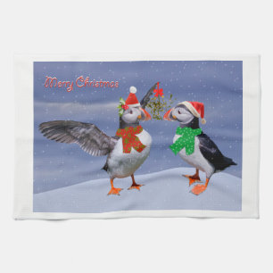 Festive Puffins Kitchen Towel