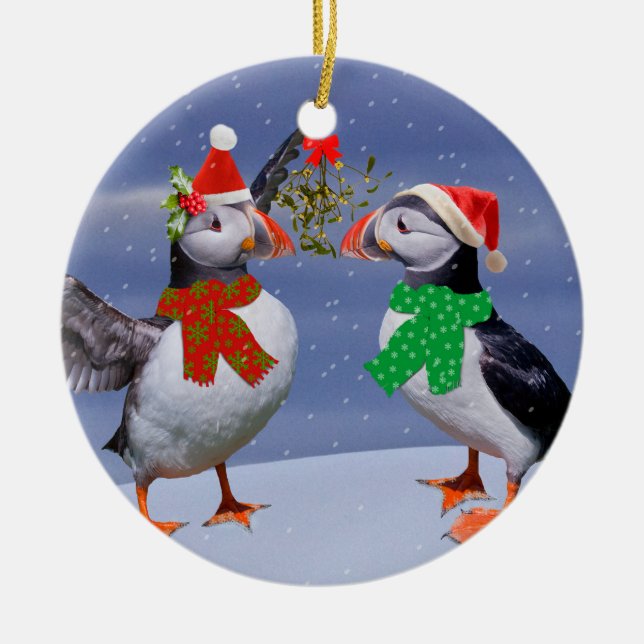 Festive Puffins Ornament (Front)