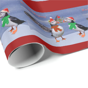 Festive Puffins Wrapping Paper - Christmas