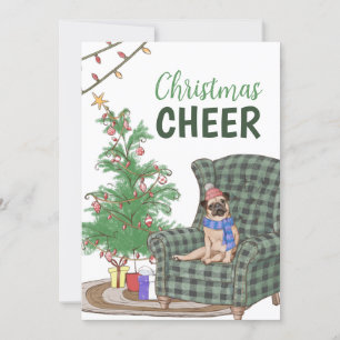 Festive Pug Christmas Cheer Wishes Holiday Card