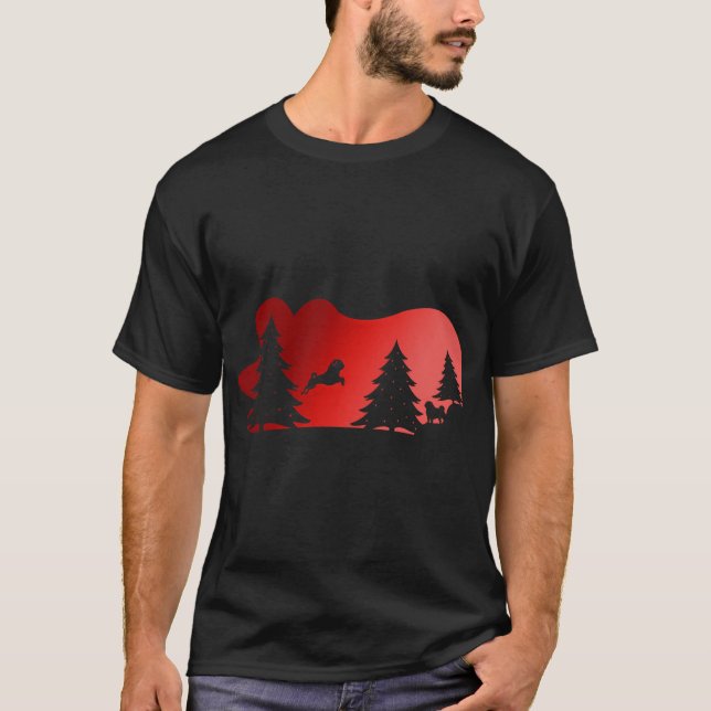 Festive Pug Christmas Scene: Enchanted Winter Fore T-Shirt (Front)