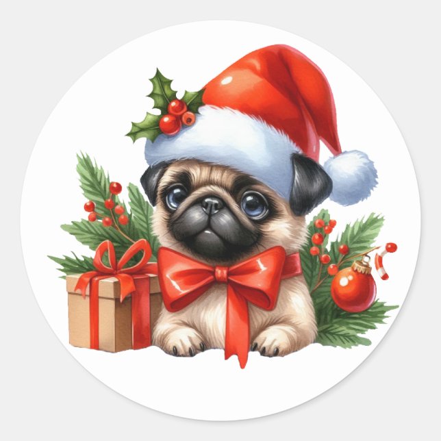 Festive Pug Stickers (Front)