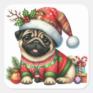 Festive Pug Stickers