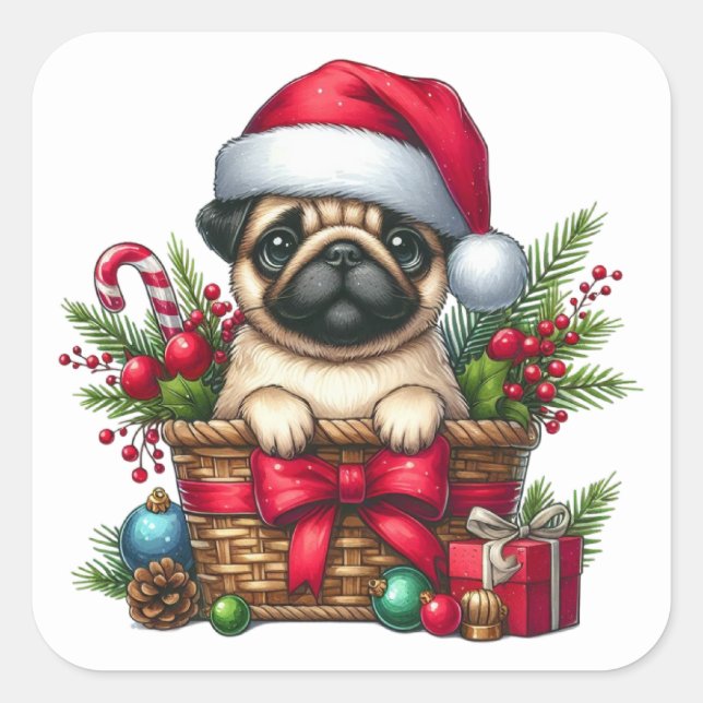 Festive Pug Stickers (Front)